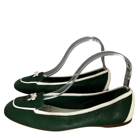 Prada leather bow flats green white size 38.5 - Picture 1 of 7